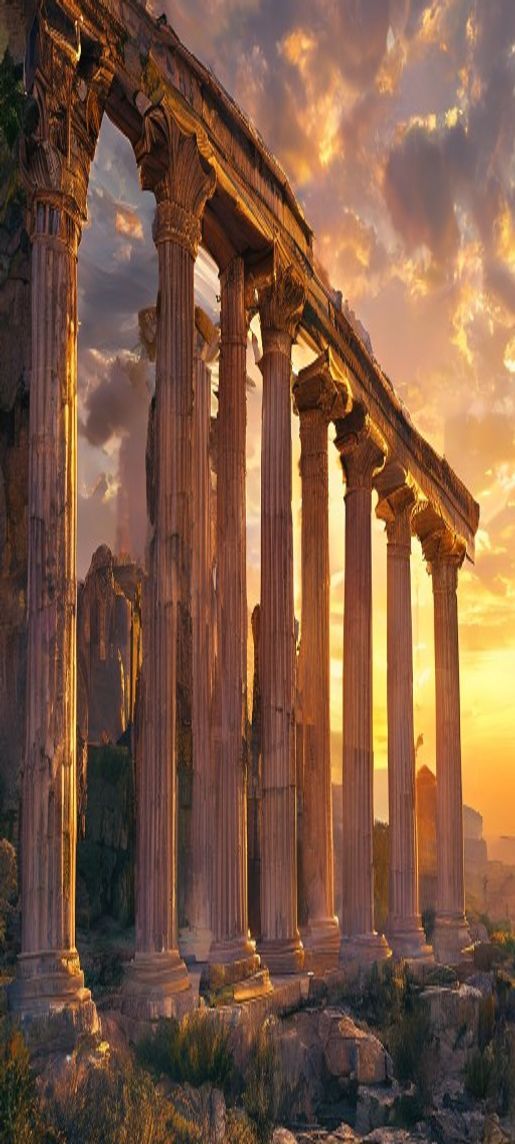 Whimsical Ancient Greek Temple Ruins Photorealistic Wallpaper