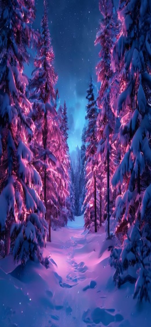 Golden Winter First Snow Pine Photorealistic Wallpaper