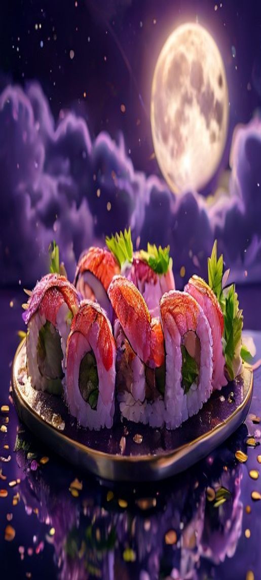 Retro Fresh Sushi Arrangement Artistic Photorealistic Wallpaper