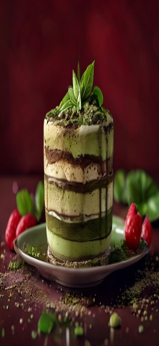 Grand Matcha Tiramisu Layers Green Photorealistic Wallpaper