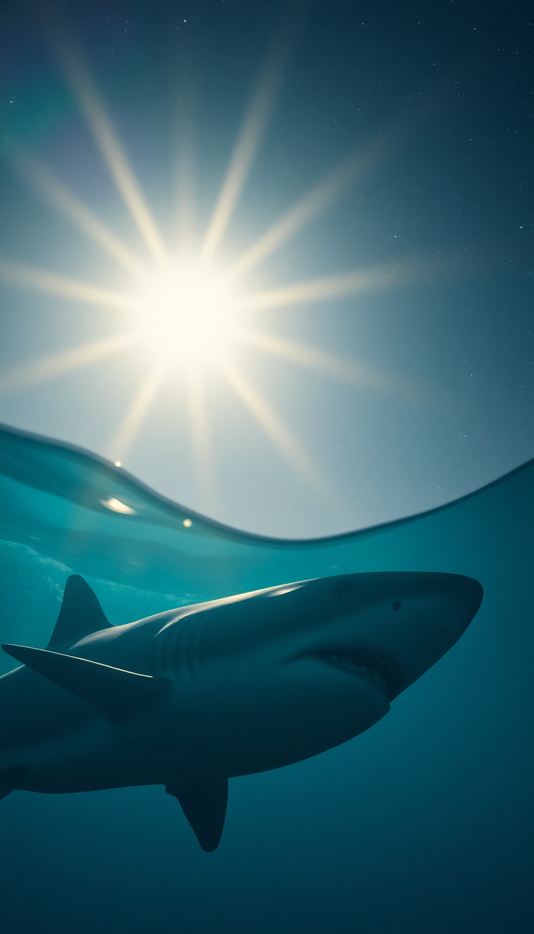 Mesmerizing Shark Silhouette From Below Photorealistic Wallpaper