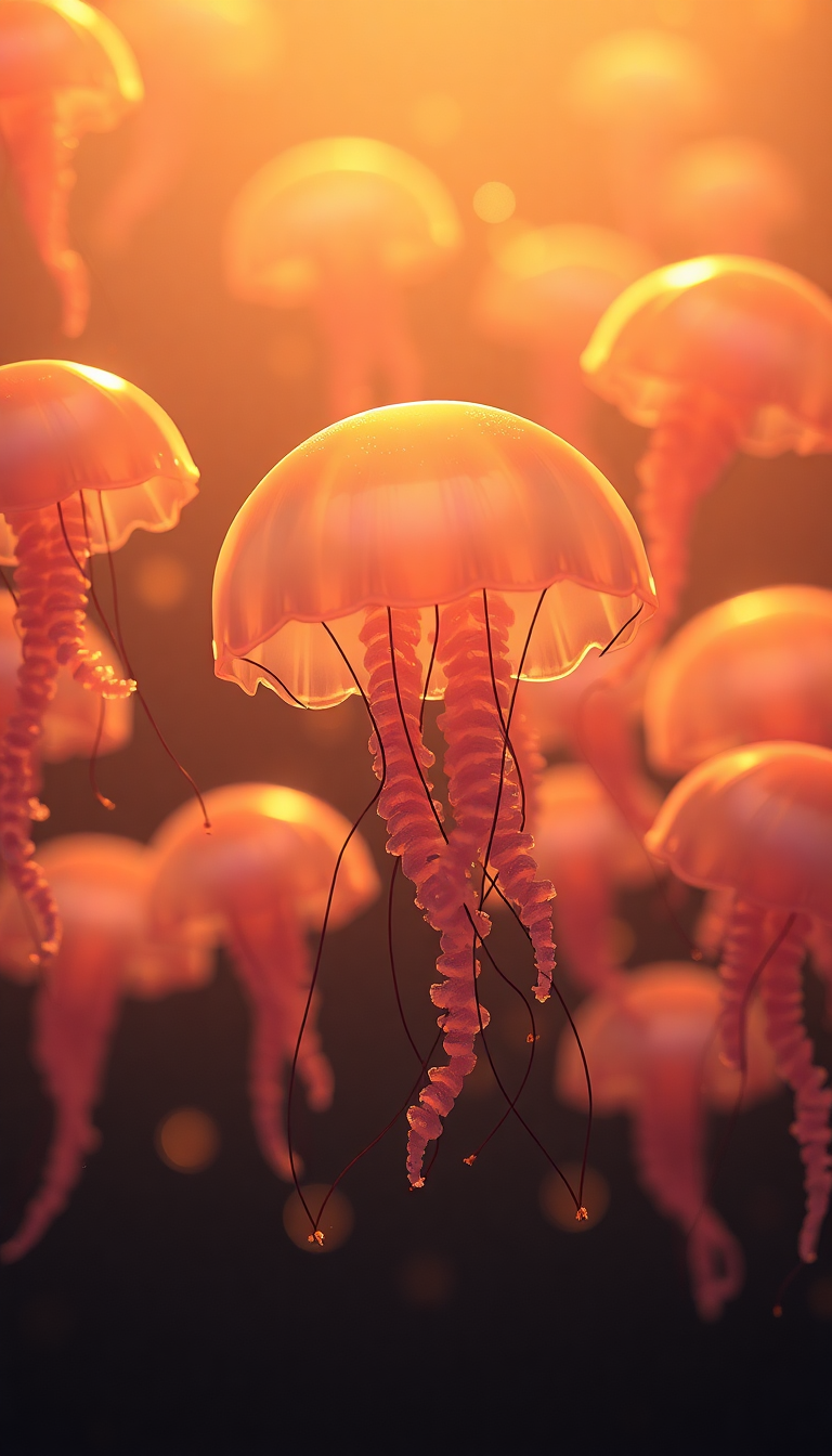 School Jellyfish Pulsing Glowing Translucent Anime Wallpaper