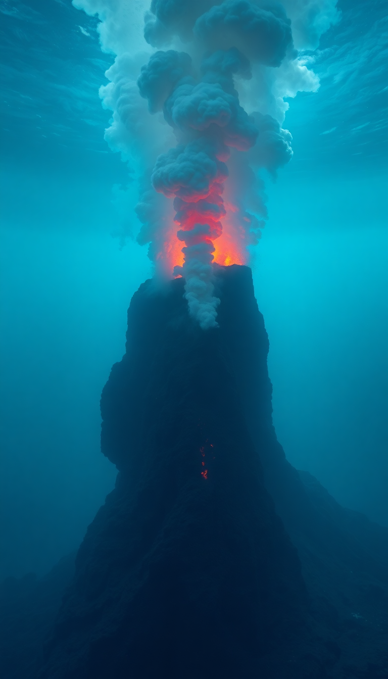 Timeless Underwater Volcano Vents Smoke Photorealistic Wallpaper