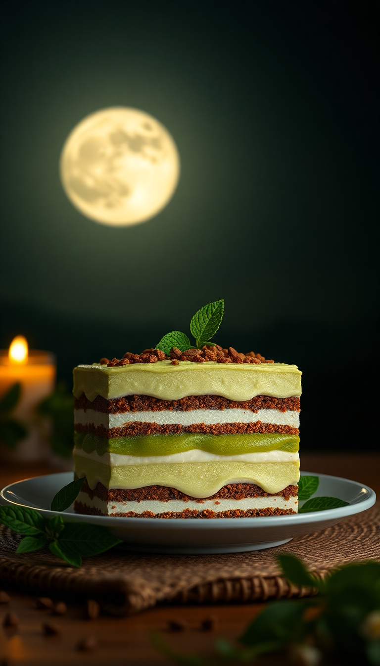 Dusky Matcha Tiramisu Layers Green Photorealistic Wallpaper