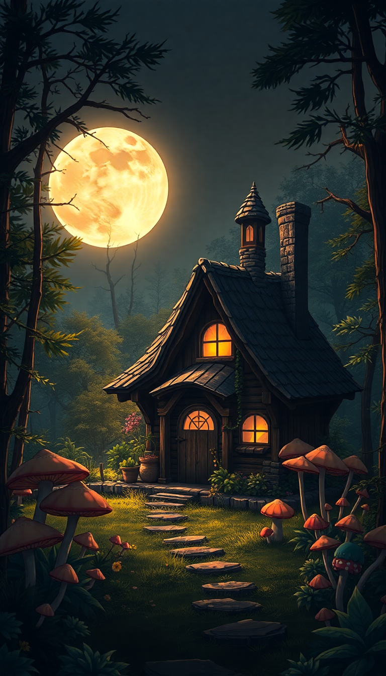 Brilliant Witch Cottage Forest Mushrooms Anime Wallpaper