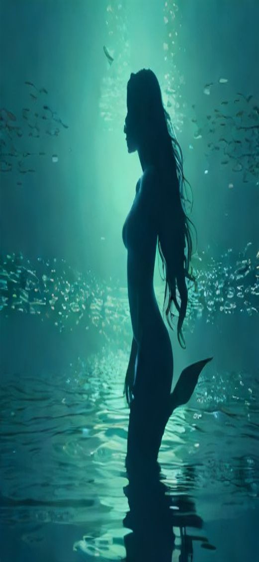 Tranquil Mermaid Silhouette Swimming Toward Abstract Wallpaper