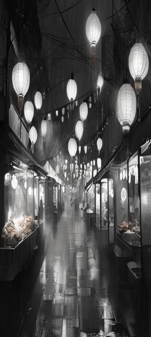 Night Market Street Food Stalls Abstract Wallpaper