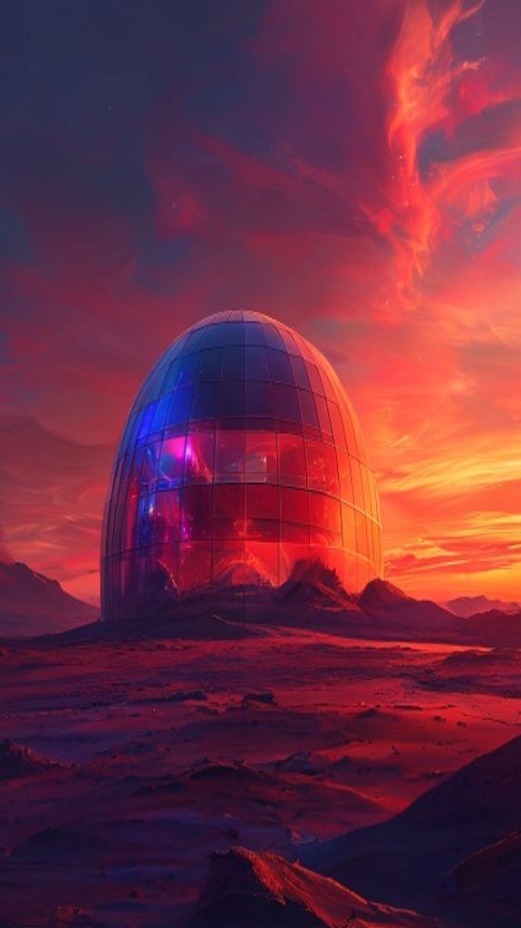 Infinite Mars Colony Dome Sunset Digital art Wallpaper