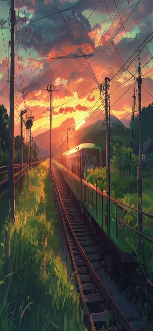 Crisp Train Crossing Rural Japan Anime Wallpaper