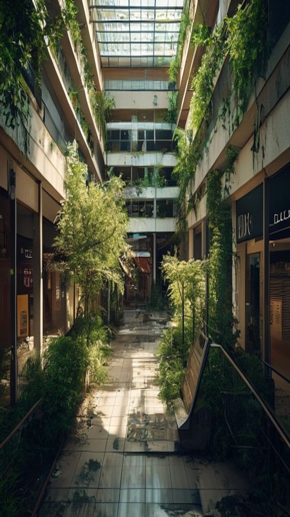 Supreme Abandoned Shopping Mall Nature Photorealistic Wallpaper