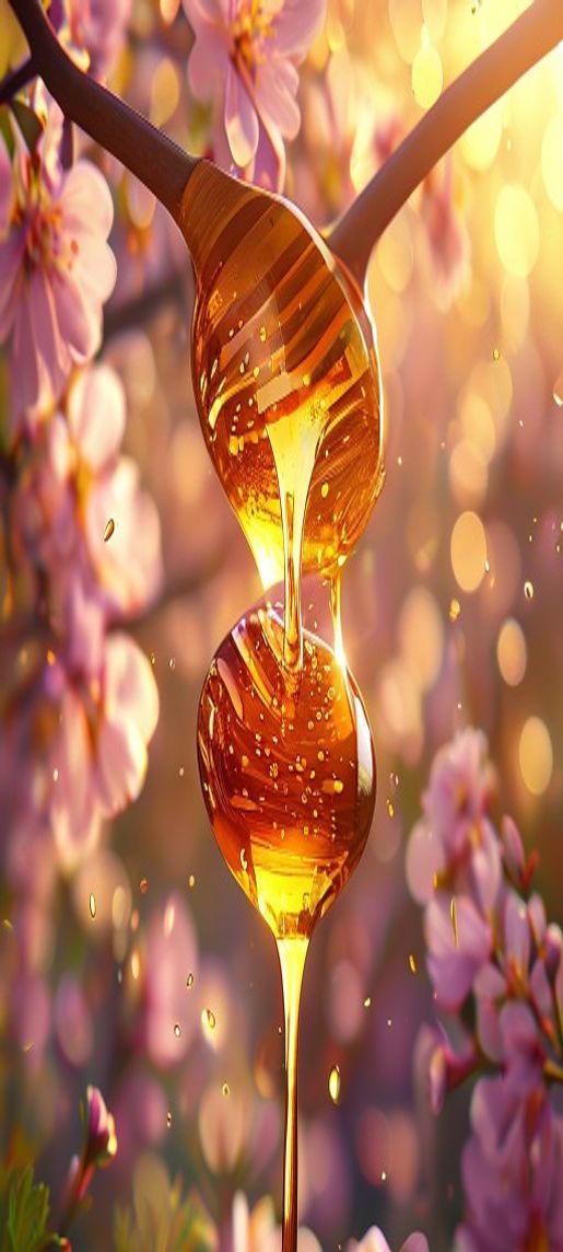 Radiant Honey Dripping From Spoon Photorealistic Wallpaper