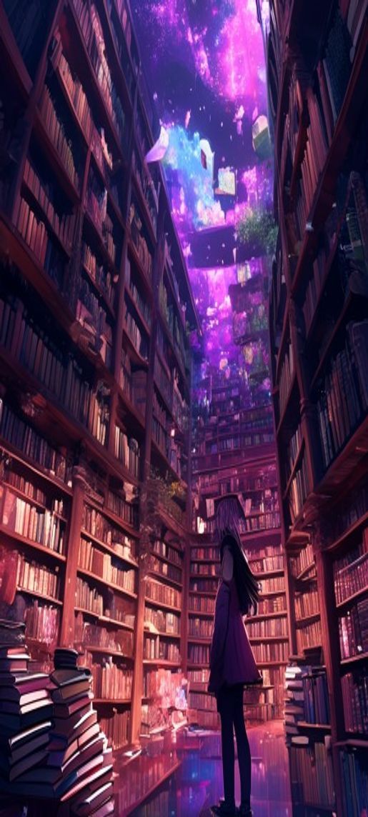 Striking Magical Library Infinite Bookshelves Anime Wallpaper