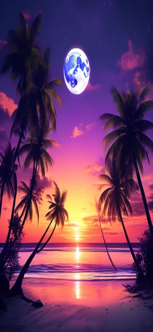 Subtle Summer Sunset Beach Silhouette Photorealistic Wallpaper