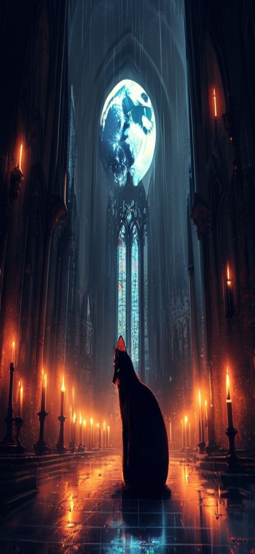 Gothic Cathedral Interior Candlelight Shadows Digital art Wallpaper
