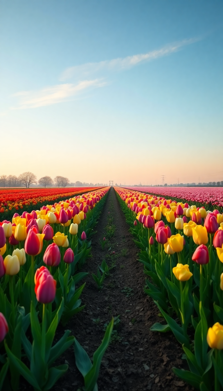 Tulip Field Rows Colors Dutch Photorealistic Wallpaper