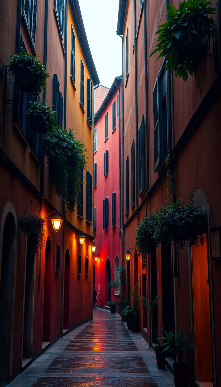 Ornate Narrow Italian Alley Colorful Photorealistic Wallpaper