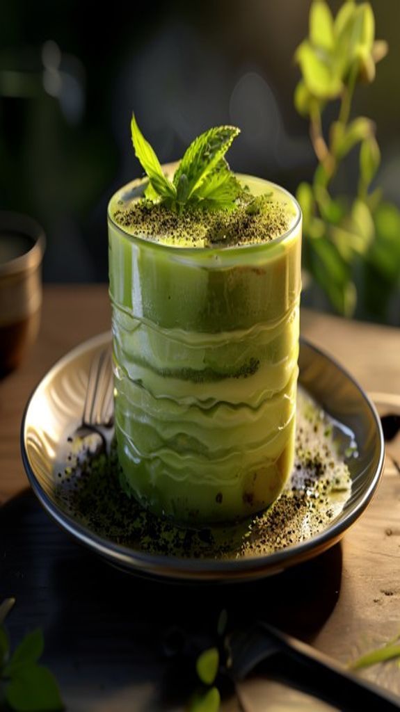 Delicate Matcha Tiramisu Layers Green Photorealistic Wallpaper