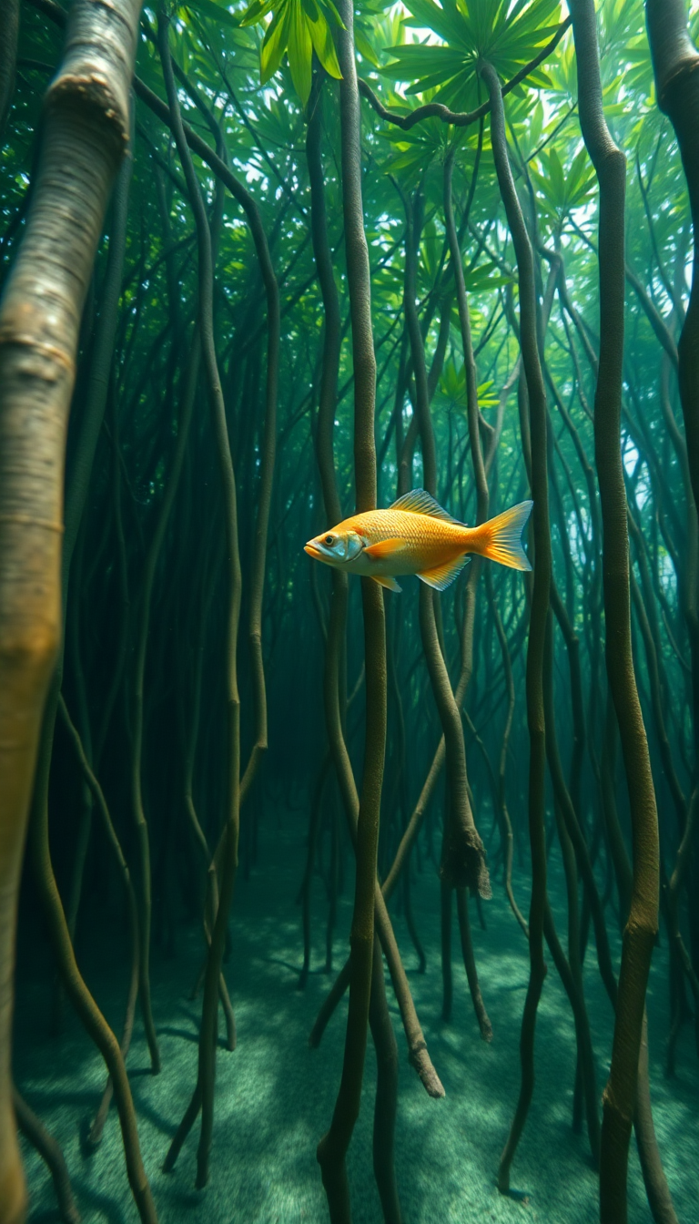 Crisp Mangrove Forest Roots Underwater Photorealistic Wallpaper