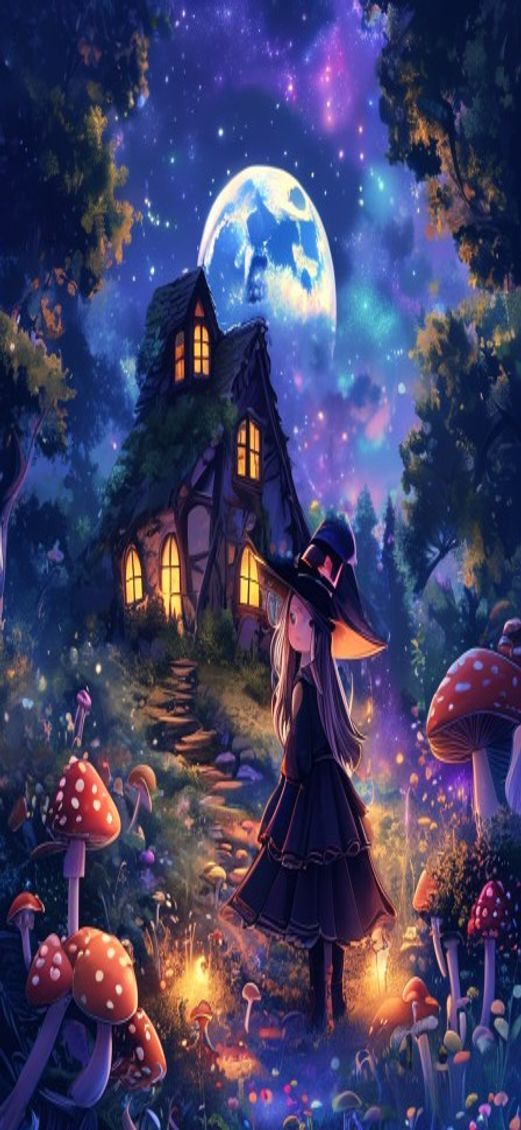 Rustic Witch Cottage Forest Mushrooms Anime Wallpaper