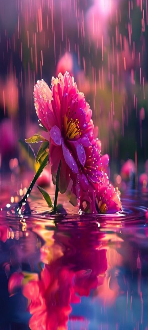 Silky Spring Rain Flower Blooming Aesthetic Wallpaper