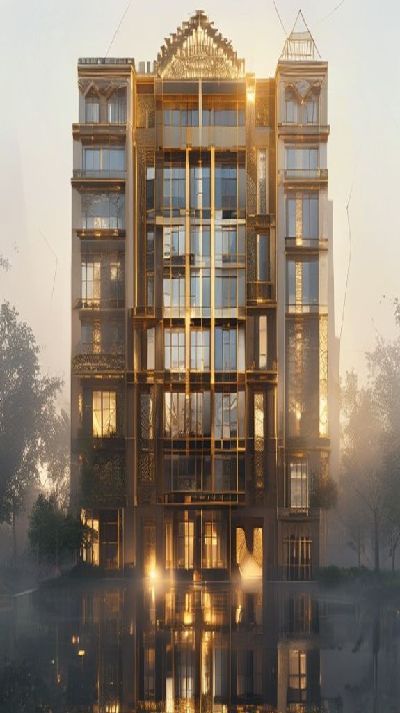 Enchanting Art Deco Building Facade Photorealistic Wallpaper