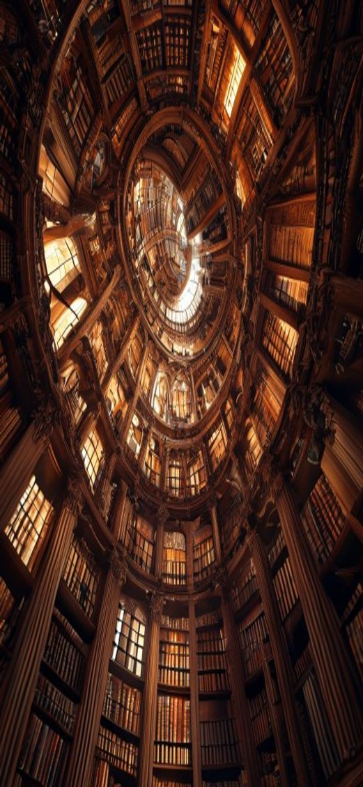 Magnificent Library Spiral Dome Ceiling Photorealistic Wallpaper