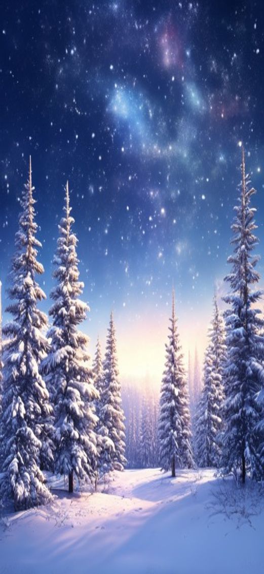 Fiery Winter First Snow Pine Photorealistic Wallpaper
