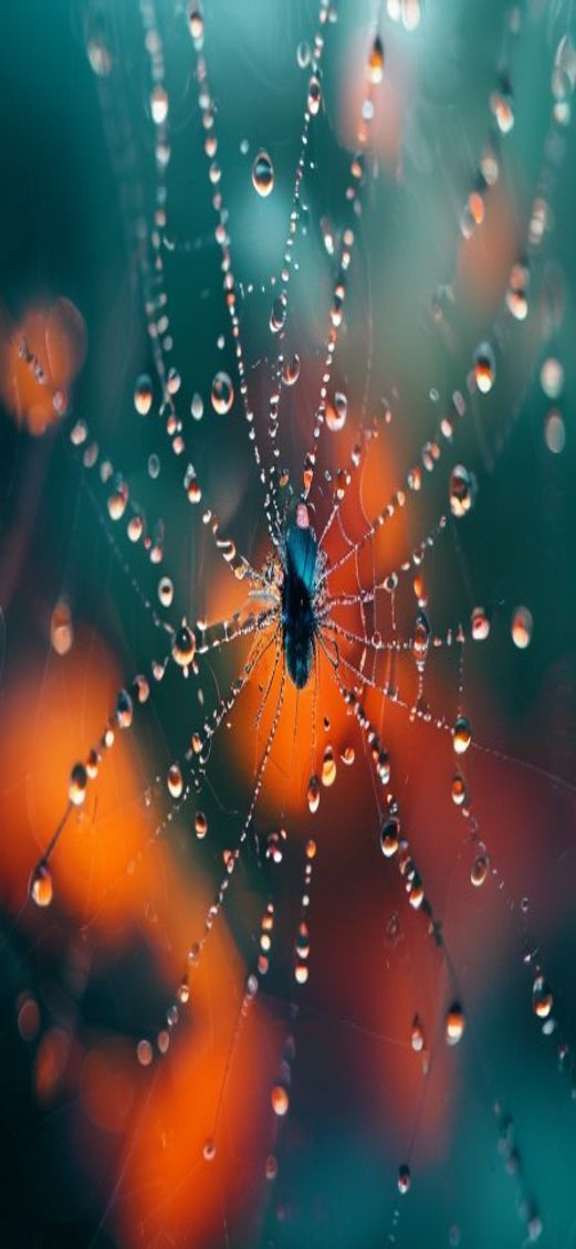 Futuristic Dew Drops Spiderweb Morning Aesthetic Wallpaper