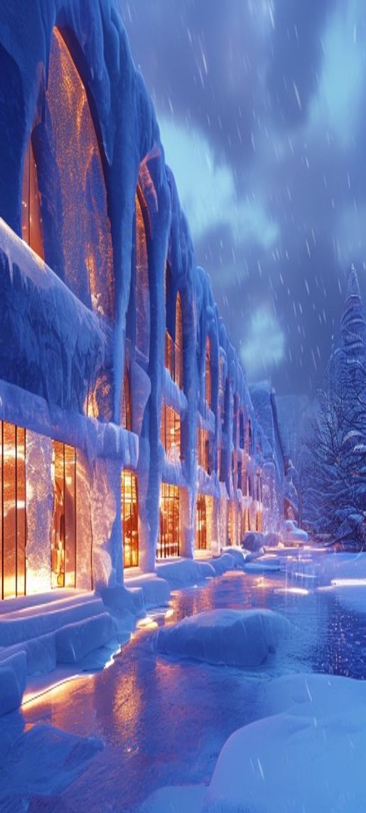 Raw Ice Hotel Interior Frozen Photorealistic Wallpaper