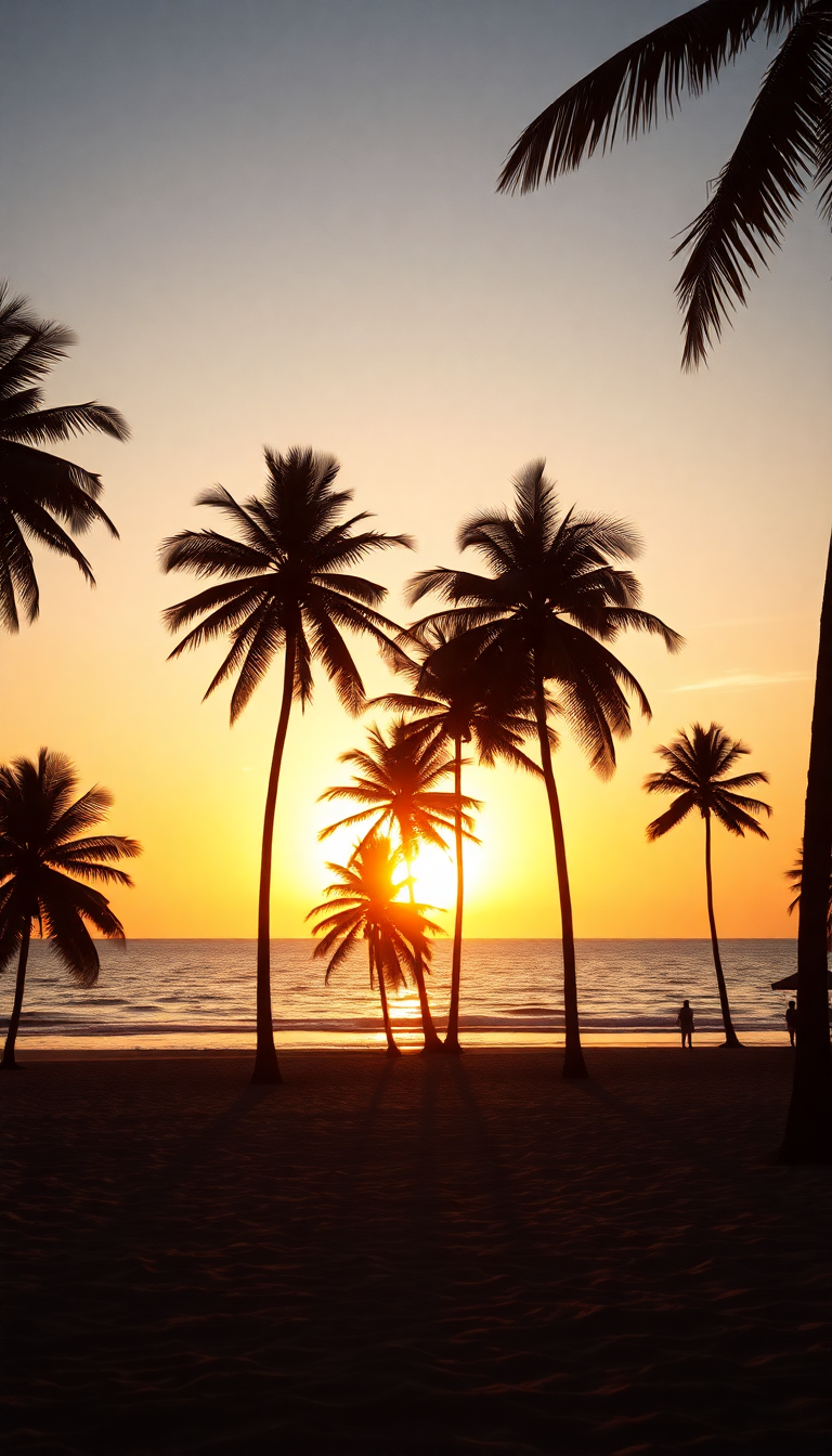Dreamy Summer Sunset Beach Silhouette Photorealistic Wallpaper