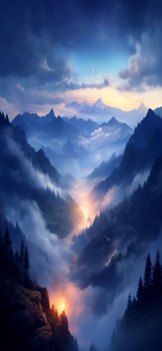 Fog Rolling Over Mountains Valley Digital art Wallpaper