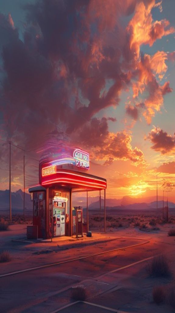 Cool Old Gas Station Desert Photorealistic Wallpaper