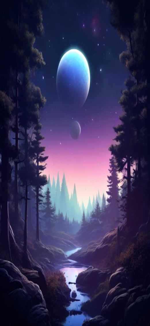 Bioluminescent Alien Forest Distant Planet Minimalist Wallpaper