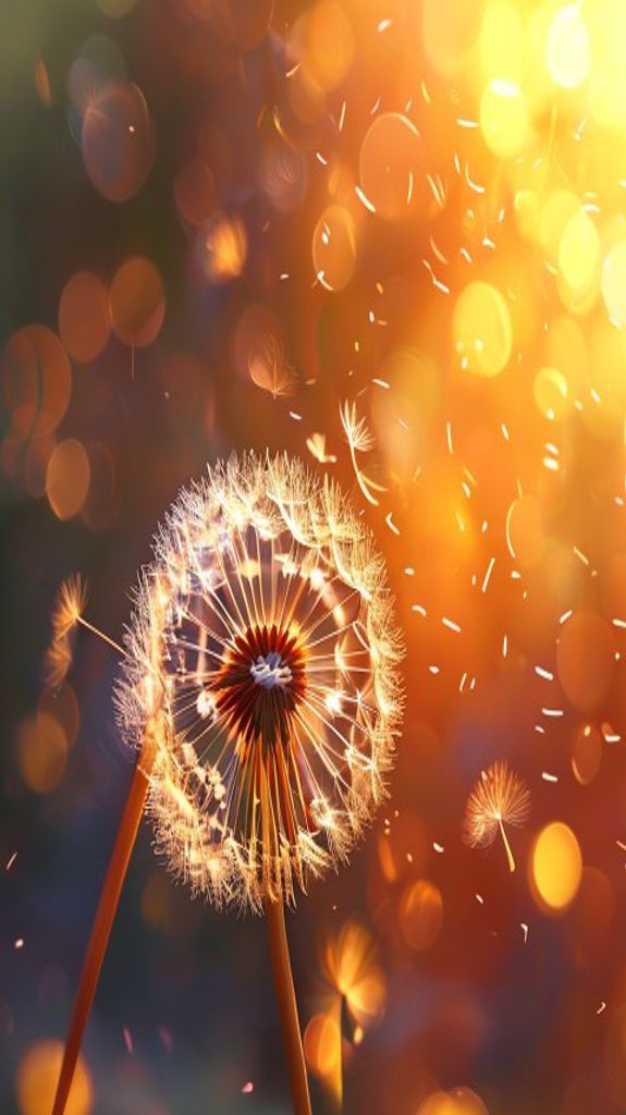 Dandelion Seeds Floating Golden Sunlight Aesthetic Wallpaper