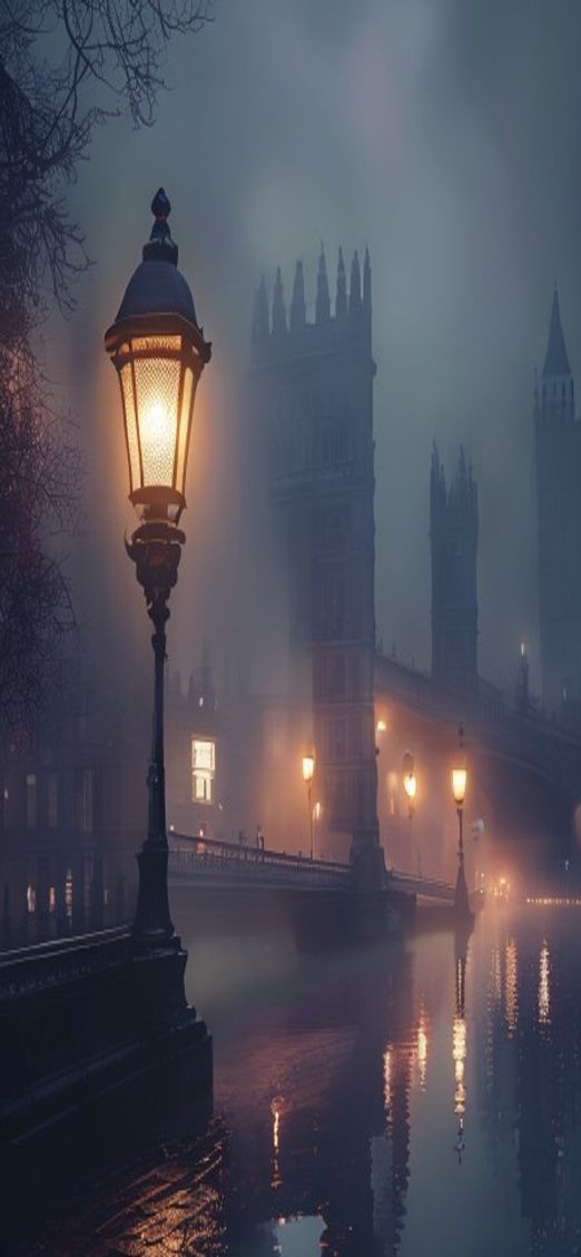 Gentle Foggy London Bridge Vintage Photorealistic Wallpaper