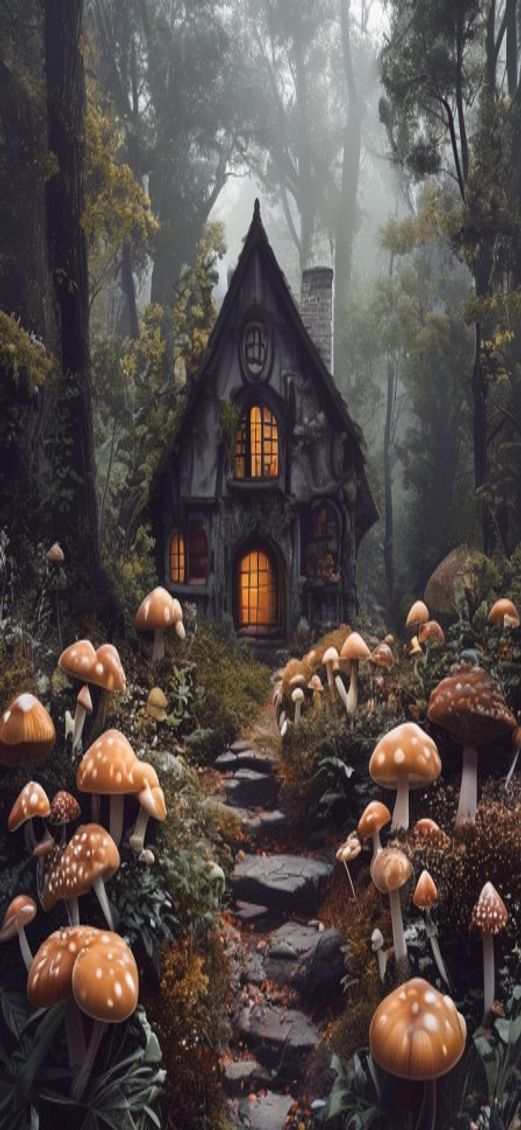 Witch Cottage Forest Mushrooms Magical Aesthetic Wallpaper