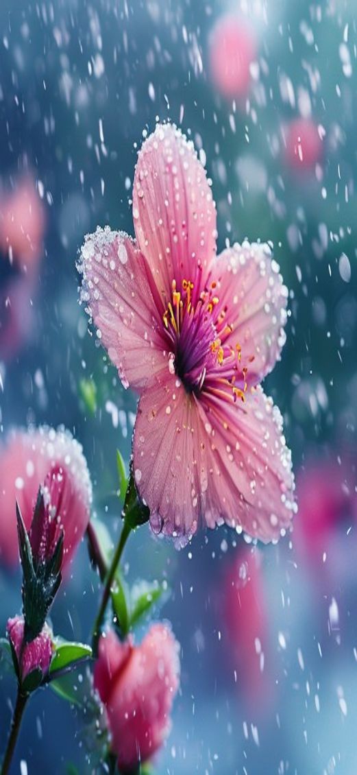 Splendid Spring Rain Flower Blooming Aesthetic Wallpaper