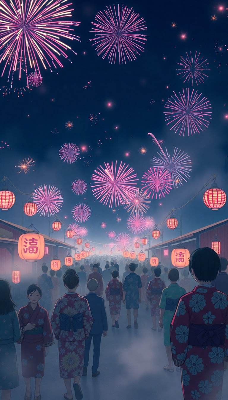 Subtle Summer Festival Fireworks Yukata Anime Wallpaper