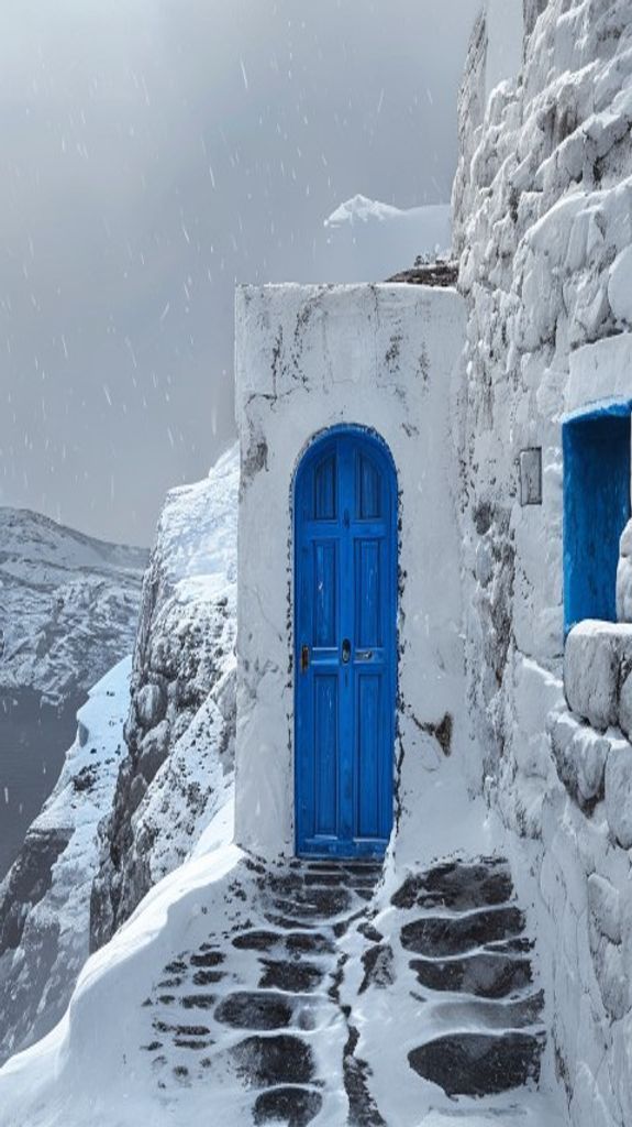 Spectacular Cave House Santorini White Photorealistic Wallpaper