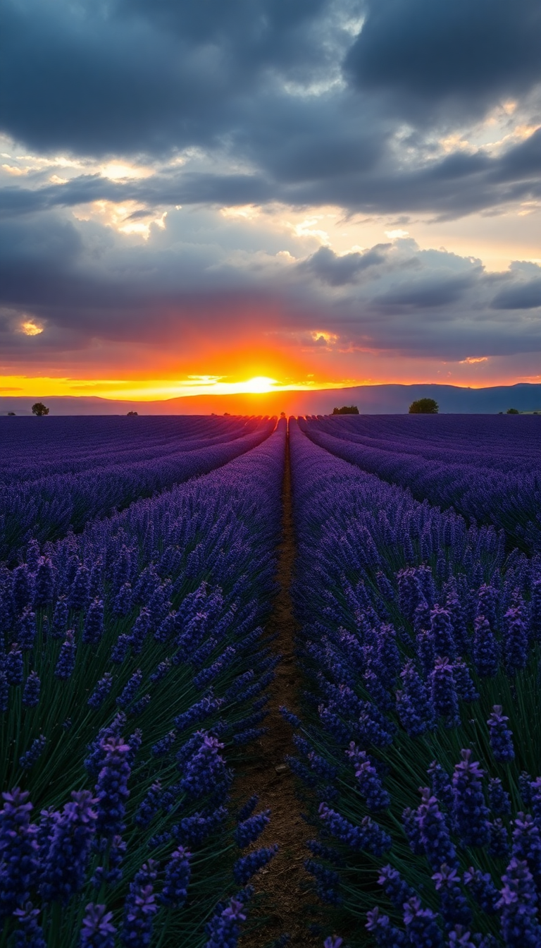 Lavender Fields Provence Sunset Golden Aesthetic Wallpaper