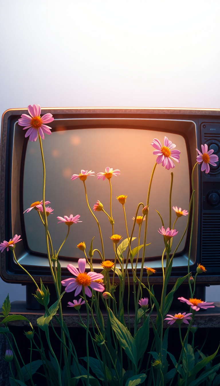 Flowers Growing From Old Television Anime Wallpaper