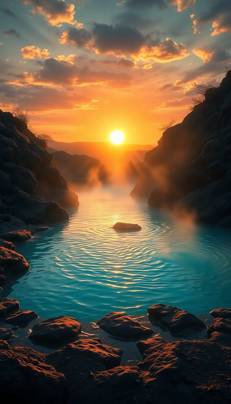 Volcanic Hot Springs Steam Rising Anime Wallpaper
