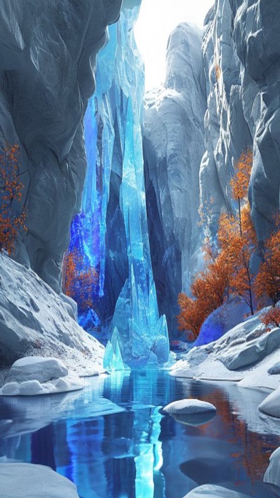 Timeless Glacial Ice Cave Blue Photorealistic Wallpaper